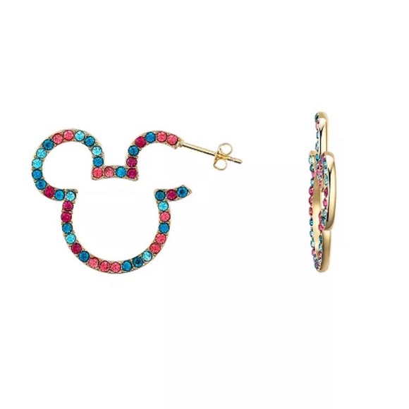 NWT DISNEY Crystal Mickey Mouse Hoop Earrings - Picture 1 of 7